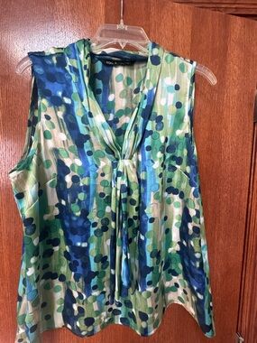 Green Blue Printed Sleeveless Top Size Large